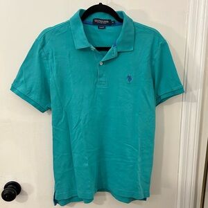 US Polo Assn Luxury Feel Teal Blue Polo Shirt 100% Cotton Golf Club Size M